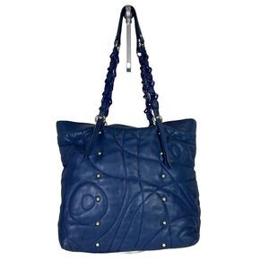 Stuart Weitzman Blue Quilted Shoulder Bag Tote Chain Strap Studded Leather Purse